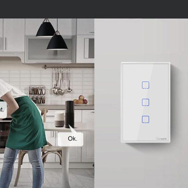 

smart home control 12x7.4x3.8cm touch wall wifi switch 3 gang wireless remote on/off panel no neutral wire required