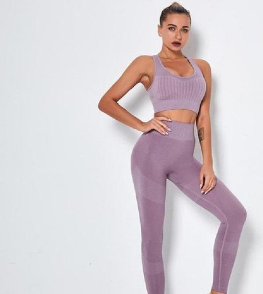 

shaping sportwear seamless woman set crop bra pad elastic high waist yoga pant outfit fitness gym clothing cfwn 14, White;red