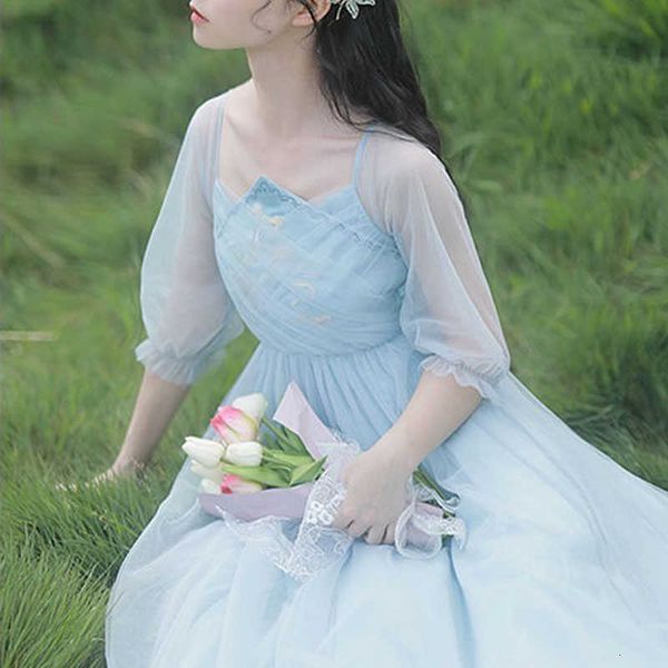 

casual dresses elegant sweet women chiffon lace thin evening party fairy for females office lady high waist summer chic 48h3, Black;gray