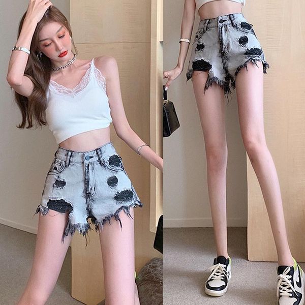 

summer loose denim shorts women 2021 fashion straight high-waisted thin women's -edge wide-leg pants jeans, Blue