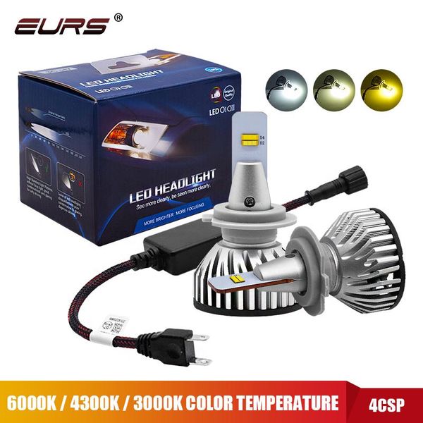 

car headlights eurs 2pcs c320 h7 h11 tricolor led 6000k 4300k 3000k 40w csp mini pharos 9012 9005 9006 10v 30v modification