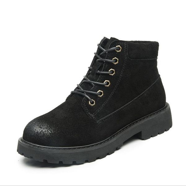 

fashion nubuck leather women lace up casual ankle martin round toe shoes timber boots, Black