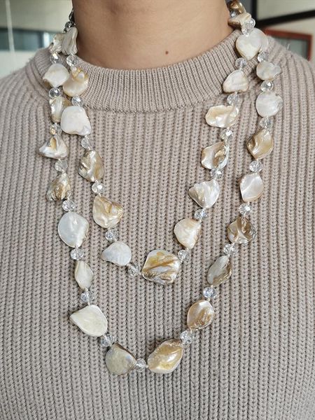 

bohemian beach shell long necklace crystal beads for women 2021 knotted sweater chain stone necklaces handmade jewelry chains, Silver