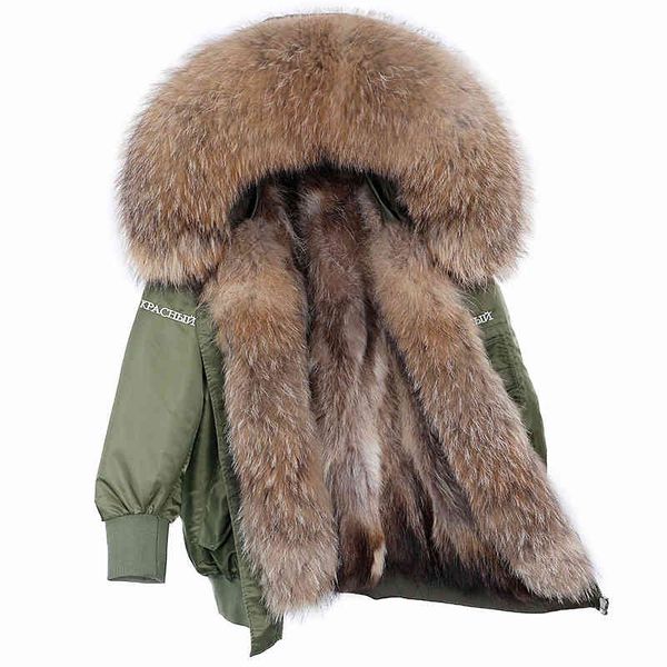 

women's wool & blends maomaokong natural real fur collar women coat raccoon fur liner jacket winter fashion warm loose waterpr, Black