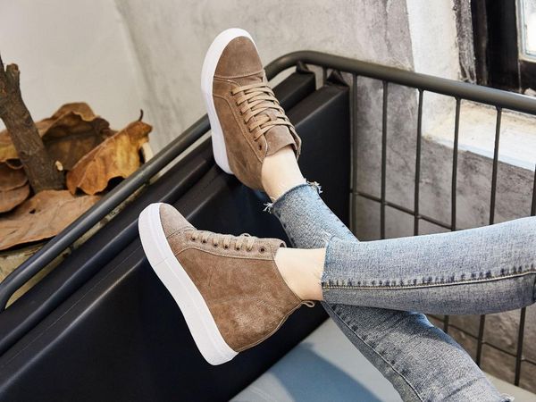 

boots lncreased leather in the 2021 autumn and winter 8cm thick-soled all-match high-lace-up riding, Black