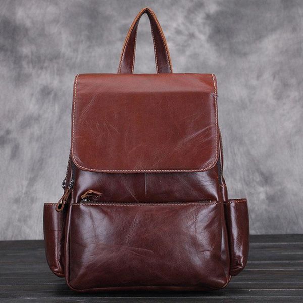 

backpack vintage genuine leather retro wax cow travel casual book bag