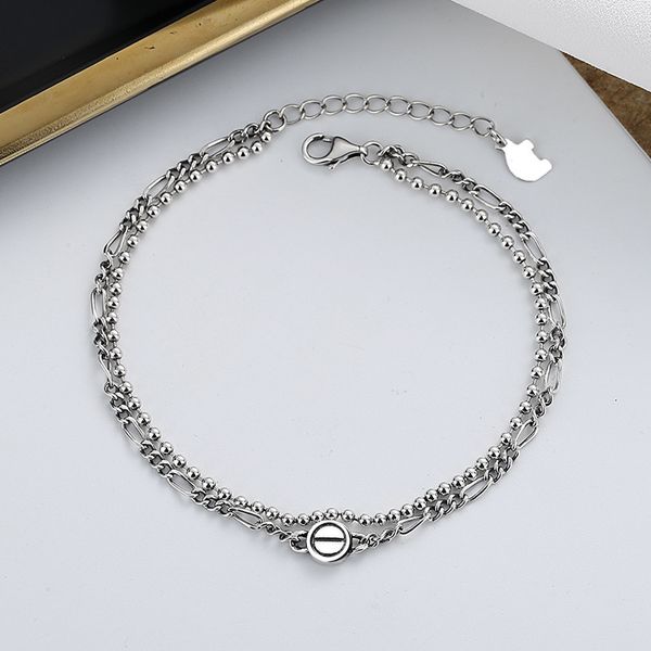 

chaosheng s925 sterling silver japanese korean style simple double-layer bracelet simple, generous and versatile fashion student gift, Golden;silver