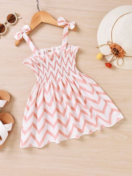 

toddler girls chevron print shirred bow shoulder cami dress she, Red;yellow