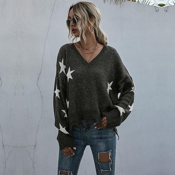 

women's sweaters loose hipster women knit cool sweater winter lady pullover star tassel knitted batwing-long-sleeve dark gray, White;black