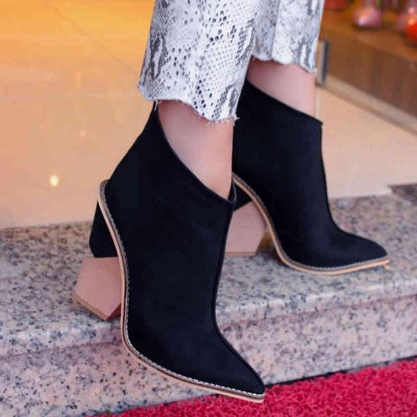 

boots perixir ankle women thick high heels pointed toe western cowboy female black blue leather shoes for lady autumn 6nae