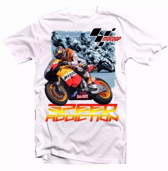 

Super Bike Racing Moto GP Speed Addiction white cotton t-shirt 9343, White;black