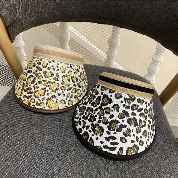 

women's summer leopard print flower grass weave hollow to cover face and sun temperament no hat outdoor cap, Yellow