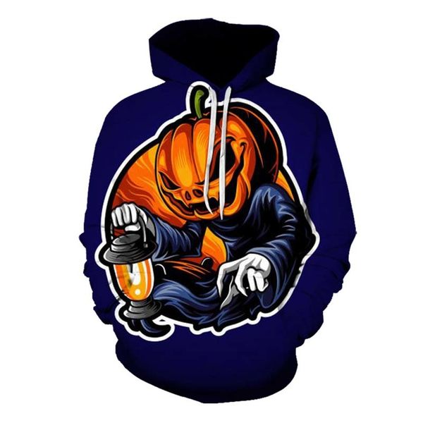 

halloween punk pumpkin doll bhoodie uilding pattern mens 3d printing visual impact party punk gothic round neck sweatshirt hoodie, Black