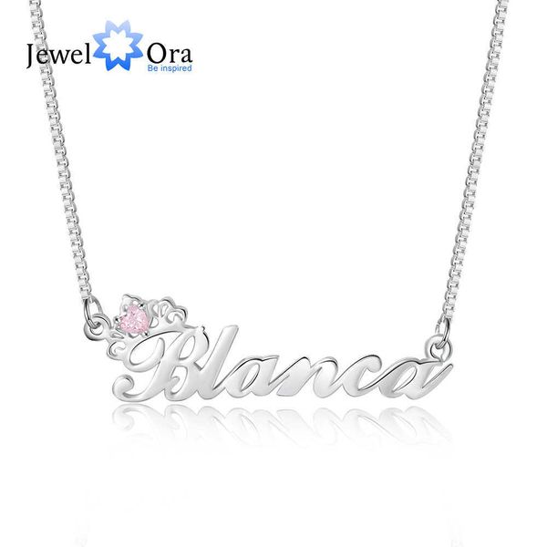 

designer necklace jewelora 925 sterling silver personalized crown nameplate with birthstone custom name letter mothers day valentine gift