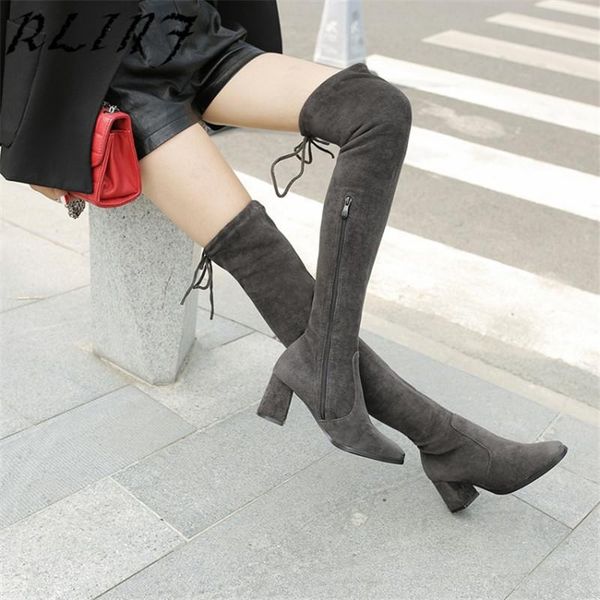 

boots 2021 children winter and autumn knee long tube thick with solid color elastic casual women, Black