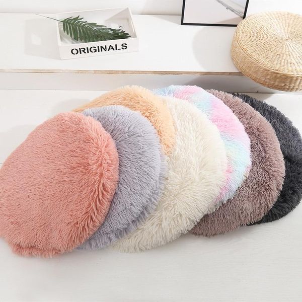 

cat beds & furniture round long plush pet mat sleeping matress for small dog and teddy cushion kennel fluffy