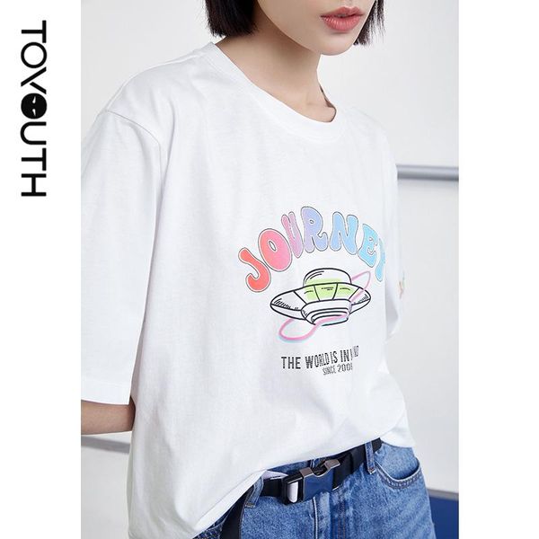 

women t shirts 2021 summer short sleeve round neck loose letter print gradient color casual, White