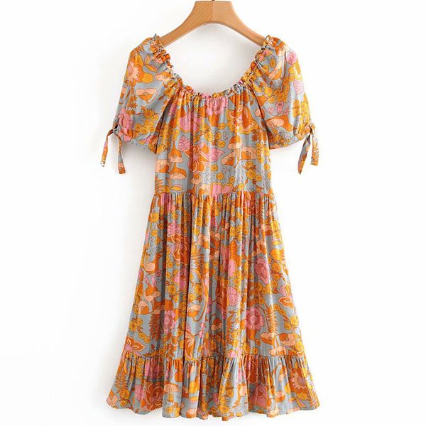 

dresses round neck short sleeve ethnic style sweet seaside beach vacation women's western chic loose stitching female dress, Black;gray