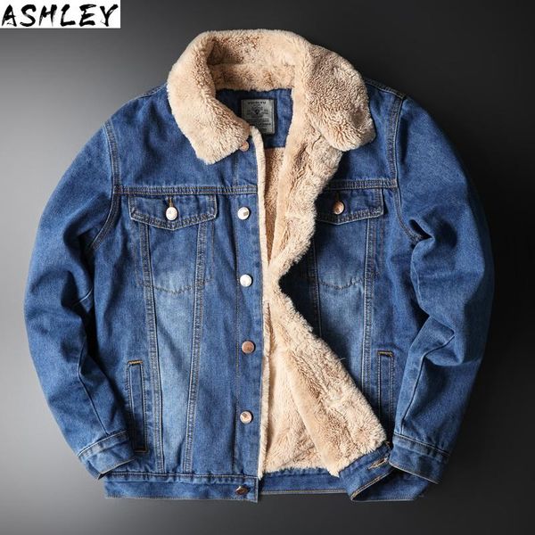 

men's jackets winter 2021 warm denim jacket fashion casual classic style fleece thicken jeans and coats male brand clothes, Black;brown