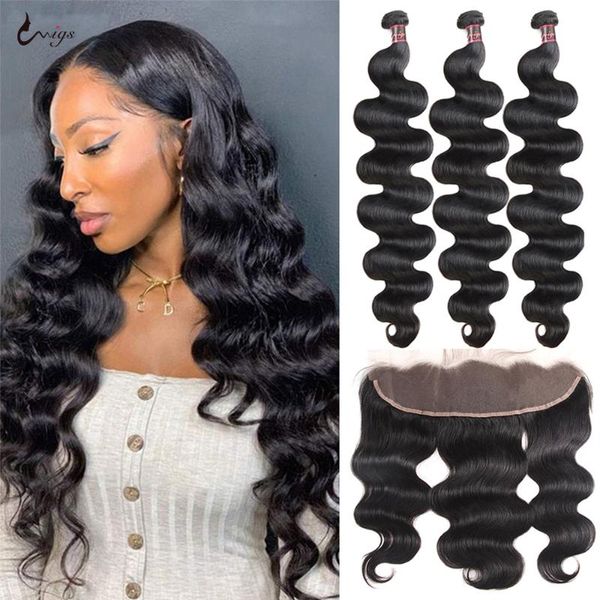 

human hair bulks uwigs body wave bundles with frontal 13x4 lace brazilian, Black
