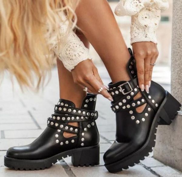 

women autumn boots handmade outdoor platform shoes solid color fashion knight comfortable plus size 41 buckle strap botas mujer, Black