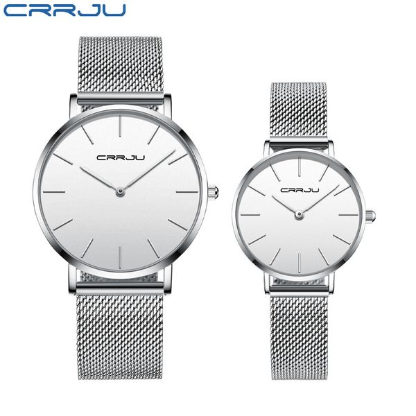 

fashion watches crrju women lover's luxury slim quartz mesh watch for men casual waterproof ladies elegant gift watch 210517, Slivery;brown