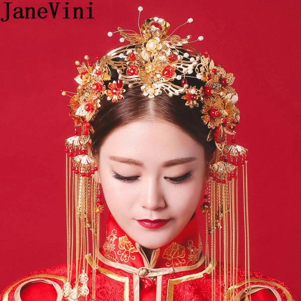 

hair clips & barrettes janevini vintage bridal accessories set chinese wedding pageant jewelry pearl gold headpiece combs hairpin headwear, Golden;silver
