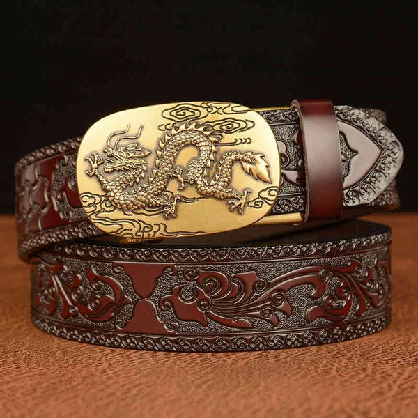 

belts personalized carved leather casual men's jeans with flying dragon in the sky automatic buckle, Black;brown