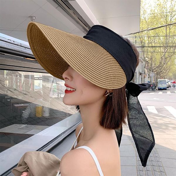 

vacation sunshade beach hat women's summer sunscreen big sombrero mujer elegant holiday cap chapeau de paille wide brim hats, Blue;gray