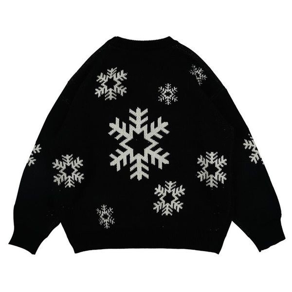 

men's sweaters snowflake jacquard japanese crew neck vibe couple knit pullover high street retro harajuku oversize sweater, White;black