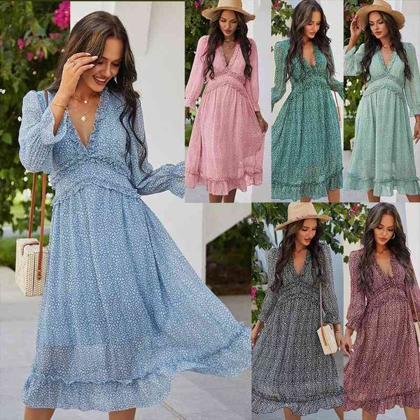 

fashion clothing spring and summer womens dresses v neck simple printed for girl female maxi size, Black;gray