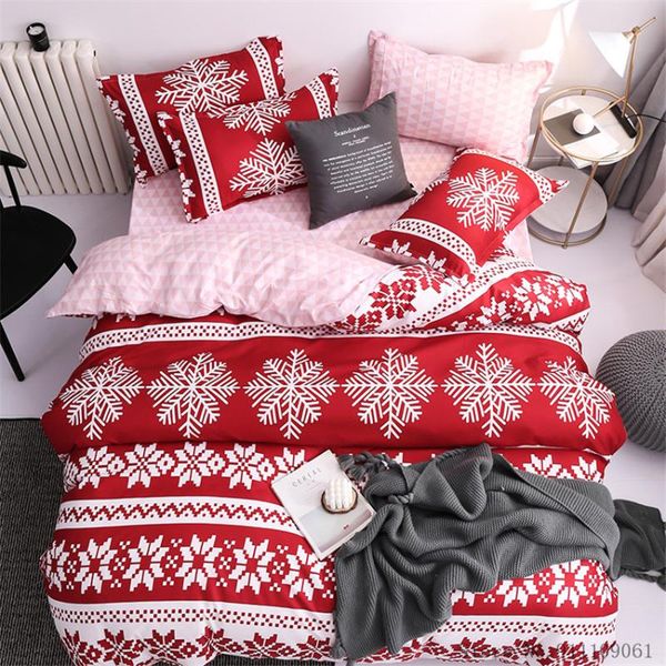 

bedding sets home textile king twin size red white snowflakes pattern children quilt cover pillowcase bed sheet bedclothes