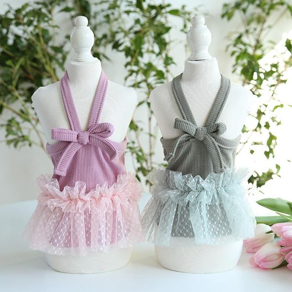 

summer korean fashion style mesh slip dresses for dogs cat pink green colors dog pet clothes wedding dress apparel