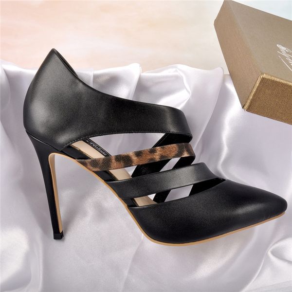 

sandals women's pointed toe leopard pumps slip on cut out matte high heel sandals for summer plus size us 15, Black
