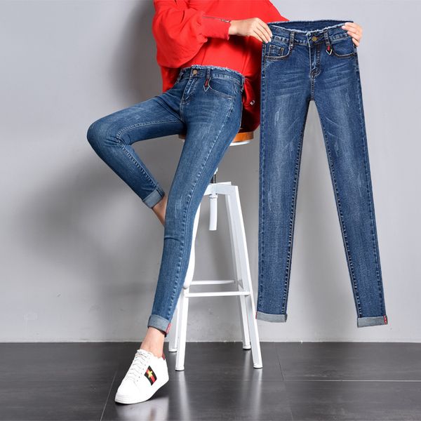 

women's jeans 2021 spring korean high waist winter tight elastic leg pants, Blue