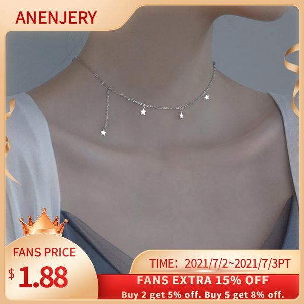 

chains anenjery 925 sterling silver star tassel pendant necklace for women simple all-match short choker accessories wholesale