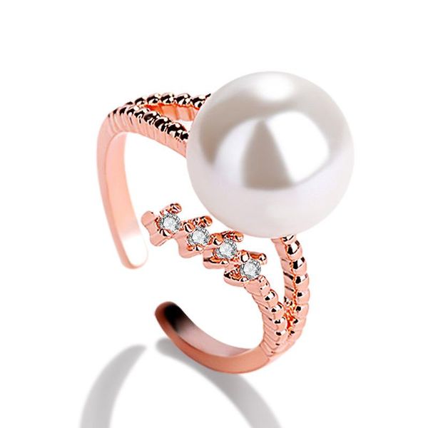 

exquisite open 14k gold ring inlaid zircon pearl for women's wedding anniversary gifts geometric 925 silver jewelry female cluster ring, Golden;silver