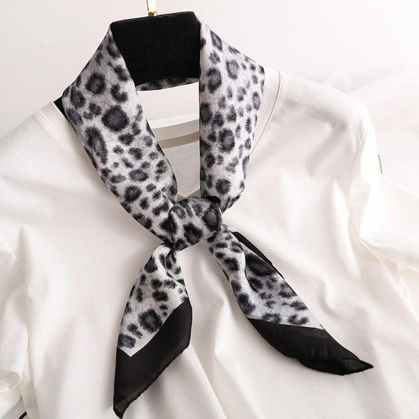 

scarves koi leaping small square scarf female fashion leopard printing sunscreen silk bag with stewardess gift, Blue;gray