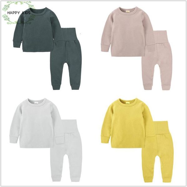 

pajamas sets childrens kids suit boys home clothing pure color cotton baby wear bodysuit, White