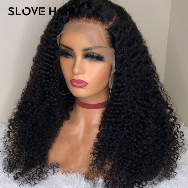 

lace wigs 13x4 front human hair curly for women kinky 150% density brazilian remy bleach knots slovehair, Black;brown