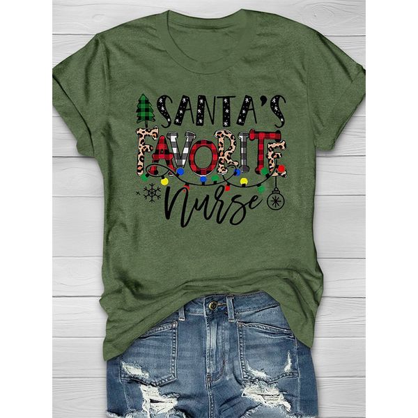 

Summer women's top T-shirt Christmas color letter printing round neck street casual home short-sleeved loose and comfortable, White