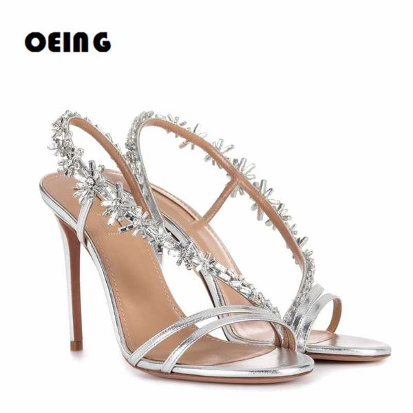 

summer women crystals leather sandals open toe silver-tone stud high heel bridal pumps wedding shoes sandalias, Black