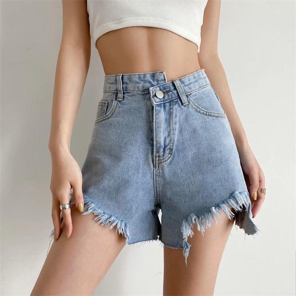

women's shorts mesttraf women 2021 fashion solid color denim retro high waist button placket short jeans streetwear, White;black
