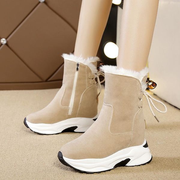 

boots 2021 waterproof winter female shoes women warm ladies snow bootie wedge rubber plush botas suede mujer size 34-40, Black