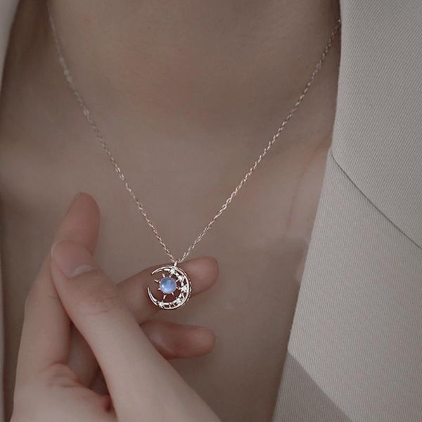 

pendant necklaces creative rhinestone moon and star shape decoration for female attractive girls ity improvement, Silver