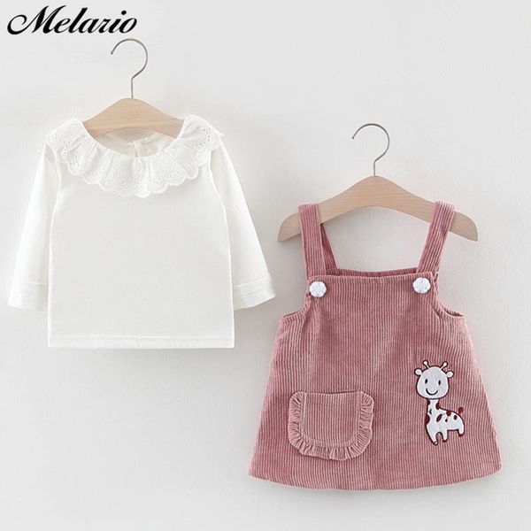 

melario cartoon baby girl clothes cute baby girl outfits set giraffe infant girl clothing suit spring autumn t-shirt dress set 210412, White