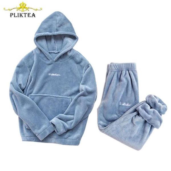 

women winter pajamas set thick warm flannel homewear winter lounge wear female flannel pajamas home pants warm home clothes suit 210928, Black;red