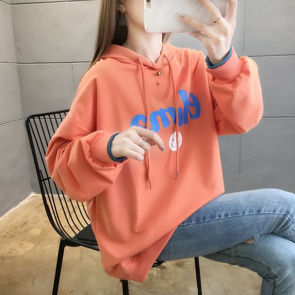 

2021 autumn bodyguard girl student letter printing loose size long sleeve hooded coat women's wear, Black