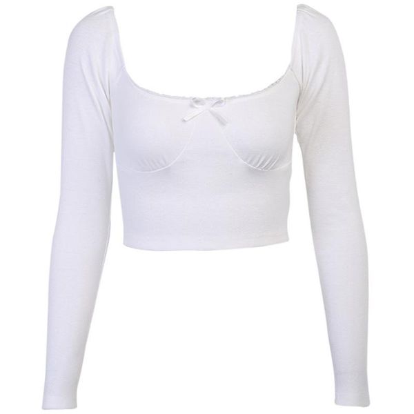 

long-sleeved t-shirt square neck stitching for women women's sweaters, White;black
