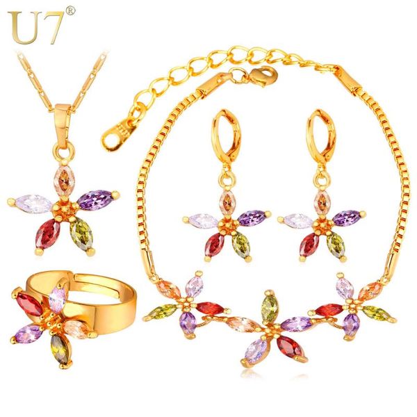 

earrings & necklace u7 luxury cubic zirconia jewelry set for women wedding accessories trendy colorful star sets brides s771, Silver